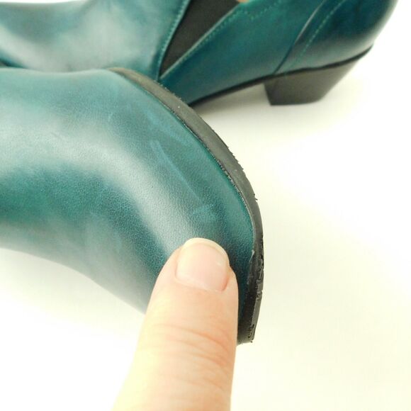 Mentha Teal Green Genuine Leather Bootie Shoe Womens 36 Portugal Heals EUC - Picture 10 of 12